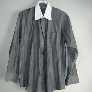 Diamante Mens Grey / White Single Needle Tailoring Dress Shirt